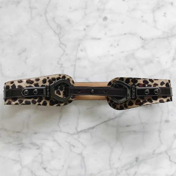 Worth Accessories - Worth Double Layer Leopard Print Cow Hair Belt